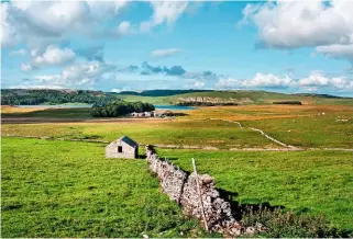  ??  ?? A panoramic view over Dean Moor, looking towards the tarn beyond an old barn and crumbling wall.