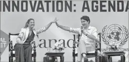  ??  ?? Canadian PM Justin Trudeau with wife Sophie Gregoire Trudeau during an event in New Delhi on Saturday.