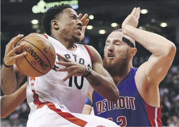  ?? NATHAN DENETTE/THE CANADIAN PRESS ?? Toronto Raptors guard DeMar DeRozan leads the NBA with 2.8 steals per game and is a big reason the Raptors rank fifth overall in points allowed per 100 possession­s.