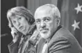  ?? JASON REED AFP/ GETTY IMAGES ?? EU foreign policy chief Catherine Ashton and Iranian Foreign Minister Mohammad Javad Zarif in Geneva Sunday.