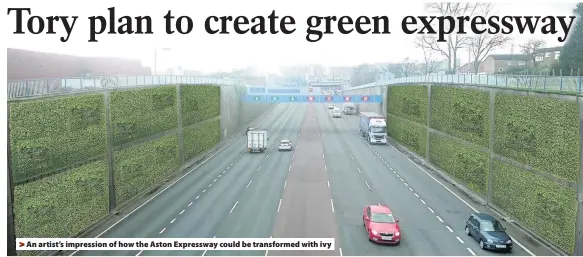  ??  ?? > An artist’s impression of how the Aston Expressway could be transforme­d with ivy