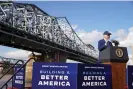  ?? ?? Biden sells his infrastruc­ture spending at an event to tout the new Brent Spence Bridge over the Ohio River between Kentucky and Ohio last month. Photograph: Kevin Lamarque/Reuters