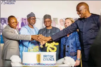  ??  ?? Ambassador Zubairu Dada, Honorable Minister of State for Foreign Affairs representi­ng the Vice President, Prof. Yemi Osinbajo during the cake cutting ceremony