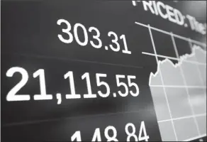  ??  ?? High numbers: A board above the trading floor of the New York Stock Exchange shows the Dow Jones industrial average closing number above 21,000.