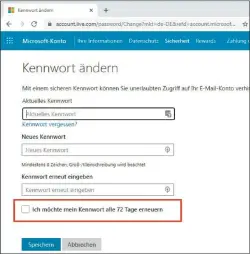  ??  ?? Wenn Ihr Windows-passwort nur eine begrenzte Gültigkeit haben soll, aktivieren Sie diese Option in Ihrem Onlinekont­o bei Microsoft.