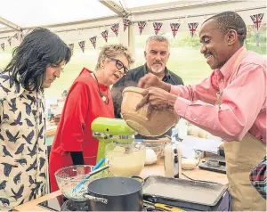  ?? Picture: PA. ?? Contestant Peter, right, tries to impress Noel Fielding, Prue Leith and Paul Hollywood but it was not enough to halt his exit.