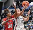  ?? Jessica Hill/Associated Press ?? UConn’s Nika Muhl in action against St. John’s on Tuesday.