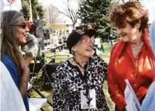  ?? Kai-Huei Yau / (Kennewick, Wash.) Tri-City Herald 2012 ?? Dorli Rainey (center) chats with anti-nuclear activist Dr. Helen Caldicott backstage at an event in Richland, Wash., in 2012.