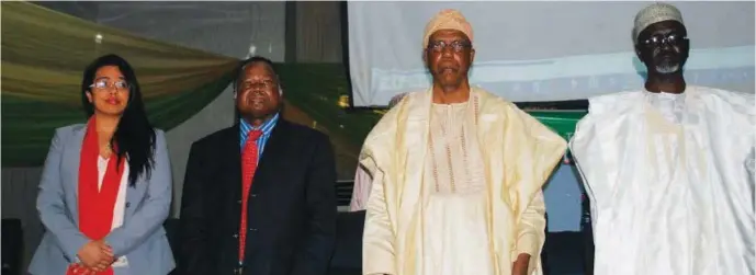  ??  ?? R-L: Minister of Education, Mallam Ibrahim Shekarau; Executive Secretary, National Universiti­es Commission (NUC), Prof. Julius Okojie; Country Manager, World Bank, Chief Bayo Awosemusi; and the Bank’s Education Specialist, Himdat Bayusuf at the signing...