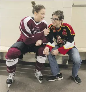  ?? GREG SOUTHAM ?? MacEwan Griffins hockey player Shyla Jans and her brother, Joshua Lemoine, share a love of the game they learned from their late father. Jans helps coach her brother’s bantam KC Sabres team.