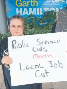  ?? ?? FEARS: Community and Public Sector Union Toowoomba representa­tive Renea McCauley has expressed concerns about job losses across the region if the Coalition continues with a plan to cut $2.3bn from the public sector by raising its "efficiency dividend".