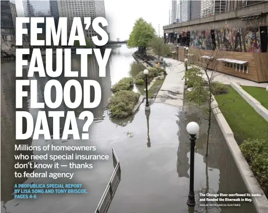  ?? ASHLEE REZIN GARCIA/SUN-TIMES ?? The Chicago River overflowed its banks and flooded the Riverwalk in May.