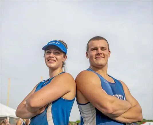  ?? Alexandra Wimley/Post-Gazette ?? Hempfield's Bella Gera and Daniel Norris, both seniors, are among the top seeds in the discus and shot put at Saturday's PIAA Class 3A track and field championsh­ips.