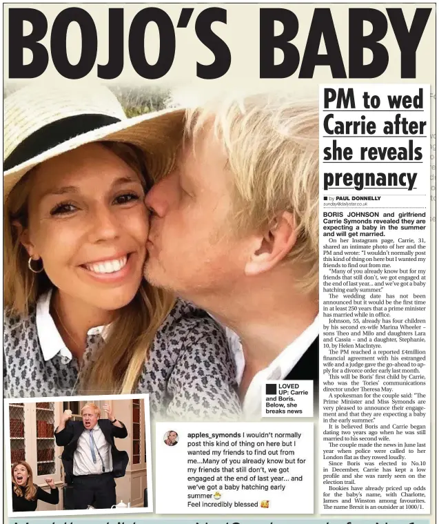  ?? PAUL DONNELLY ?? LOVED UP: Carrie and Boris. Below, she breaks news