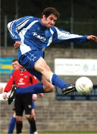  ??  ?? Peter Brennan flying high for Boyne Rovers