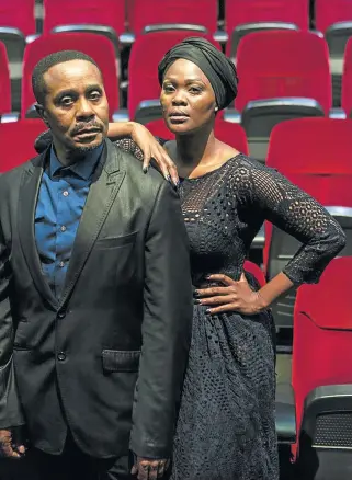  ?? /Brett Rubin ?? Colour bar: Vusi Kunene and Zikhona Sodlaka play the key roles in James Ngcobo’s version of Athol Fugard’s Nongogo. Set in a shebeen, the 1959 play presents apartheid as a silent character that wreaks havoc in the lives of the characters.