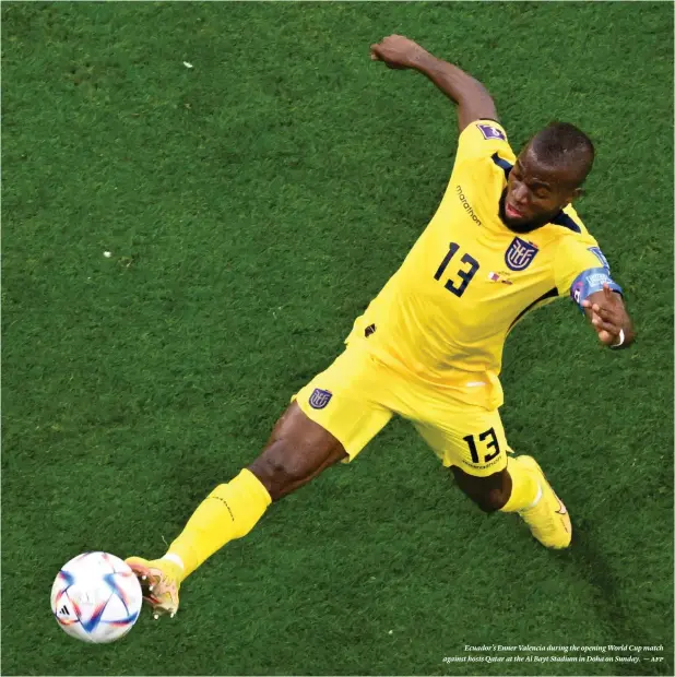  ?? ?? Ecuador’s Enner Valencia during the opening World Cup match against hosts Qatar at the Al Bayt Stadium in Doha on Sunday. — afp