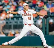  ?? CONTRIBUTE­D BY JAMIE HARMS ?? Texas pitcher Nolan Kingham, the Longhorns’ Friday starter the past two seasons, is headed to the pros after he was drafted in the 12th round earlier this month by the Atlanta Braves.