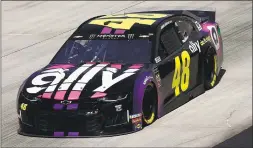  ?? Jeff Zelevansky / Getty Images ?? Jimmie Johnson, driver of the No. 48 Ally Chevrolet, drives during practice for the Monster Energy NASCAR Cup Series Drydene 400 on Friday.