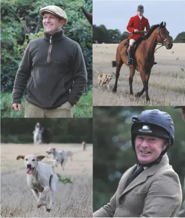  ??  ?? Top: the then Joint Master and huntsman Toby Coles leads off with hounds last year. Clockwise from above: hounds on the stubble; gamekeeper Gareth Maund; then kennel huntsman Freddie Morby; Charlie Ward