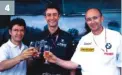  ??  ?? 3- Le Belge Stéphane Mertens a gagné la Coupe en 2001 et en 2002. 4- Champagne au Mans en 2000 pour Bertrand Sebileau, 2e derrière Mertens, ici avec Jean-Michel Cavret 5- Randy Mamola fait le show devant le public du Mans en 2000. 6- Luca Cadalora, autre grand nom des Grands Prix, a également participé à la Boxer Cup.