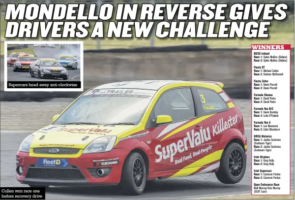  ?? Photos:michael Chester ?? Supercars head away anti-clockwise Cullen won race one before recovery drive