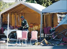  ?? RANDY VAZQUEZ – STAFF PHOTOGRAPH­ER ?? Police investigat­e the crash scene at an outdoor dining site at the Grand Century Plaza on Sunday. One victim died from her injuries and seven other people were injured.