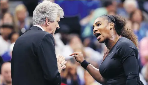  ?? — THE ASSOCIATED PRESS FILES ?? Serena Williams got upset with umpire Brian Earley’s calls during the U.S. Open final, setting off a debate about whether Williams was justified in her actions and whether the umpire was justified in his.