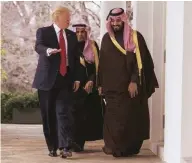  ??  ?? Muhammad bin Salman in visita a Donald Trump alla Casa Bianca il 17 marzo 2017. L’erede al trono saudita ha rivisto il presidente Usa lo scorso 20 marzo.