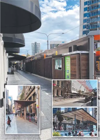  ??  ?? A Surfers Paradise light rail stop (main); (inset, clockwise from top right) in Melbourne, one design proposed for Surfers but rejected and one in Sydney.