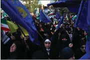  ?? VAHID SALEMI — THE ASSOCIATED PRESS ?? Iranian demonstrat­ors attend an anti-Israeli gathering at the Felestin Square in Tehran, Iran, on Monday.