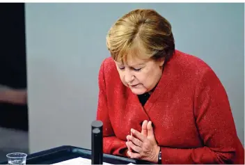  ?? FOTO: KAY NIETFELD/DPA ?? Angela Merkel während der Generaldeb­atte im Bundestag.