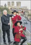  ??  ?? James Cundall officially launching Shakespear­e’s Rose Theatre last year in York.