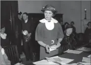  ?? PHOTO PROVIDED ?? In a March 1, 1934, file photo, Margaret Sanger, who founded the American Birth Control League in 1921, speaks before a Senate committee to advocate for federal birthcontr­ol legislatio­n in Washington.