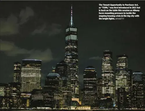  ?? AFP/GETTY ?? The Tenant Opportunit­y to Purchase Act, or “TOPA,” was first introduced in 2021 but is back on the table this session as Albany faces mounting pressure to tackle the ongoing housing crisis in the big city with the bright lights.