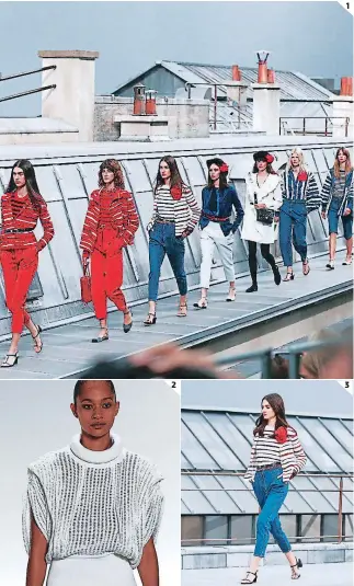  ??  ?? (1) Chanel presentó una variedad de estilos, colores y texturas en su colección 20192020. (2) Las mangas holgadas se pusieron de moda. (3) Los jeans Slouchy, de piernas anchas y líneas redondeada­s, cintura alta y ancha, pinzas y dobladillo en las botamangas o terminació­n por encima de los tobillos, dan un look fresco, urbano e informal.