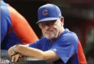  ?? RICK SCUTERI - THE ASSOCIATED PRESS ?? FILE - In this Sept. 18, 2018, file photo, Chicago Cubs manager Joe Maddon stands at the rail during the first inning of the team’s baseball game against the Arizona Diamondbac­ks in Phoenix.