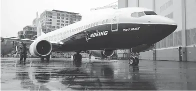  ?? JASON REDMOND / AFP / GETTY IMAGES ?? The first Boeing 737 MAX 9 during its rollout in March. Boeing argued in Washington Thursday that Montreal-based Bombardier received unfair subsidies for its CSeries aircraft and is calling for duties of nearly 80 per cent.