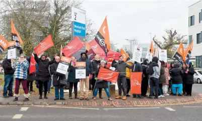 ??  ?? GMB members striking outside Wexham Park Hospital in November 2019. Ref:132176-18