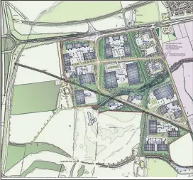  ??  ?? ■ The Wilson Bowden Developmen­t plan which was originally put together in 2018. The road along the top is the A512 between Snell’s Nook Lane (right) and J23 of the M1 (left)