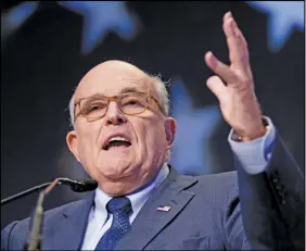  ?? AP PHOTO ?? Rudy Giuliani, an attorney for President Donald Trump, speaks at the Iran Freedom Convention for Human Rights and democracy Saturday in Washington.