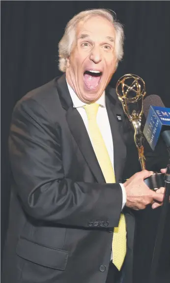  ?? Picture: AP ?? Henry Winkler poses with his first Emmy award for his role on dark comedy Barry – more than 40 years after he was first nominated for one for his role as The Fonz on Happy Days.