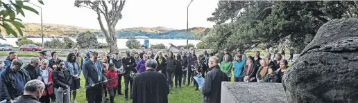  ?? PHOTO: STEPHEN JAQUIERY ?? Acknowledg­ement . . . Tonga Karena, of Parihaka, speaks to those who gathered at the Rongo Stone Memorial in Andersons Bay for the rememberin­g Parihaka dawn commemorat­ion service yesterday.