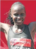  ?? Pictures: Getty/PA. ?? Eliud Kipchoge, top, crosses the finishing line for his third London Marathon success, while Vivian Cheruiyot celebrates her women’s race victory.