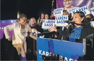  ?? Brian van der Brug Los Angeles Times ?? KAREN BASS’ momentum is likely being fueled by voters who are younger and more diverse, one expert said.