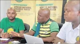  ??  ?? ANCYL leaders Thulisa Ndlela,thembo Ntuli and Thinta Cibane at the party’s offices in Durban.the youth league is seeking answers on the ‘places for sale’ saga.