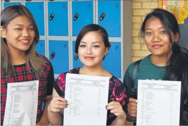  ?? FM3362534 ?? Ashtha Limbu, Anu Rai and Smriti Limbu achieved outstandin­g GCSE results