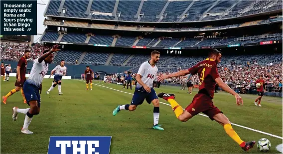  ?? AP ?? Thousands of empty seats: Roma and Spurs playing in San Diego this week