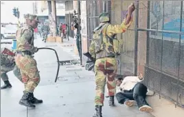  ?? REUTERS ?? A painful transition: Soldiers beat up a supporter of the opposition in Harare.