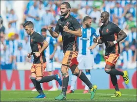  ?? FOTO: GETTY ?? Alegría valenciani­sta en Butarque Mario Suárez celebra el gol del triunfo del Valencia